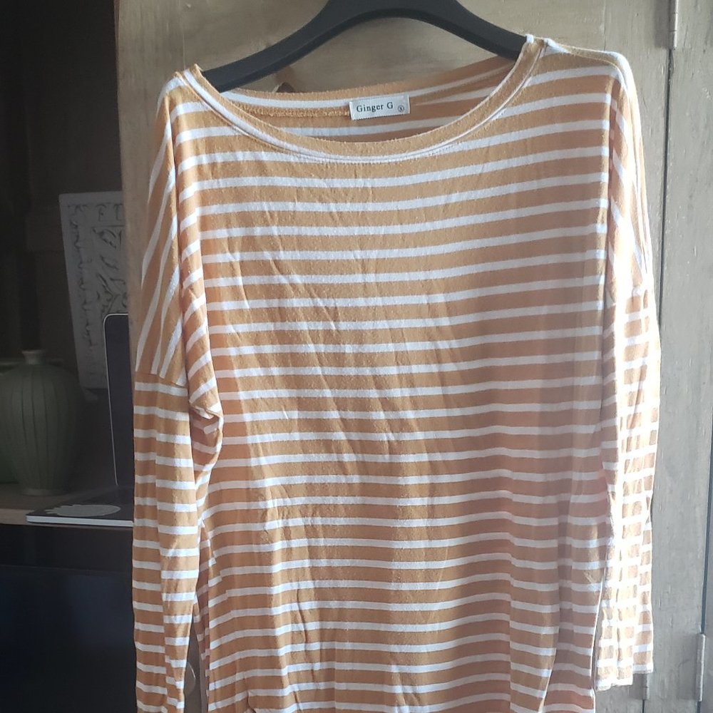 Ginger G Yellow & White Striped Long Sleeve Tee
